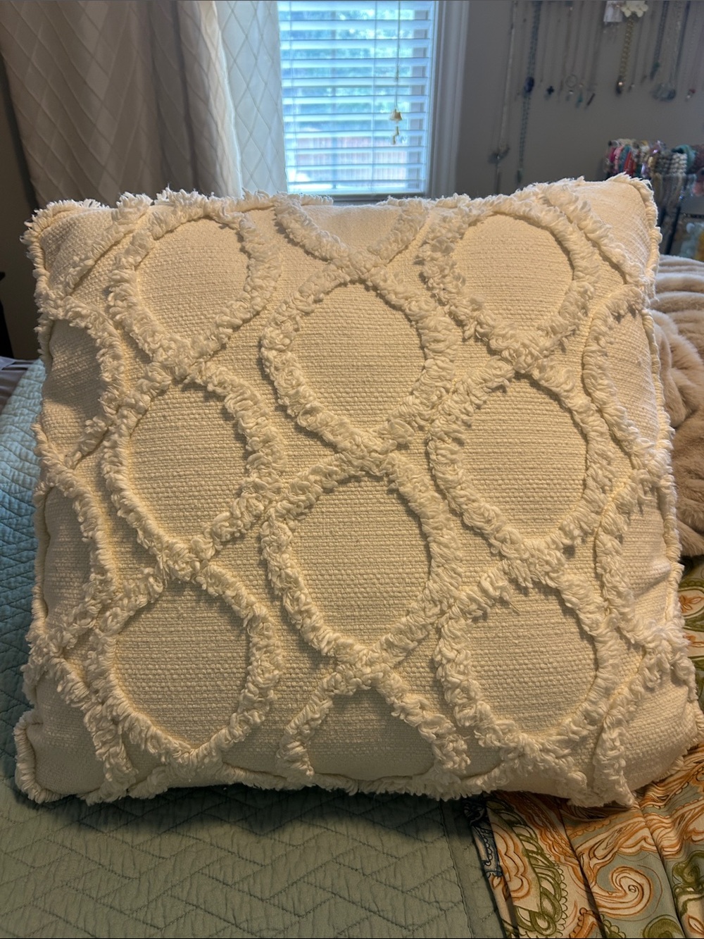 Textured Ivory Tufted Decorative Throw Pillow
